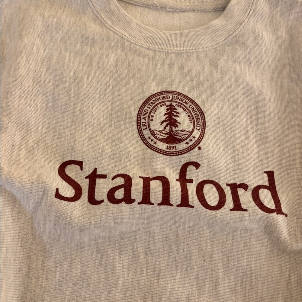 Champion Stanford Logo Gray Cropped Sweatshirt logo tree cardinal hoodie - Picture 2 of 3